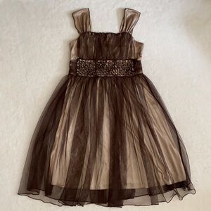 My Michelle | Beaded Empire Waist Tulle Overlay Fairy Y2K Dress Brown/Gold (8)